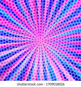 La couverture du magazine de bandes dessinées pop art coloré. Arrière-plan grunge arc-en-ciel. Dessin humoristique bande dessinée rétro Image vectorielle illustration demi-teinte. Style années 90. Coup de soleil, forme d'éclatement de étoile.