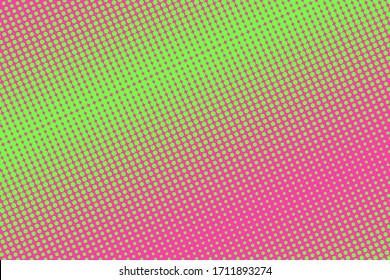 Pop art colorful comics book magazine cover. Polka dots green and pink background. Cartoon funny retro pattern mock up. Vector halftone illustration.90-s style.Template design for poster, card, flyer.