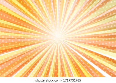 Pop art colorful comics book magazine cover. Striped orange background. Cartoon funny retro pattern strip mock up. Vector halftone illustration. Sunburst, starburst shape. Digital background