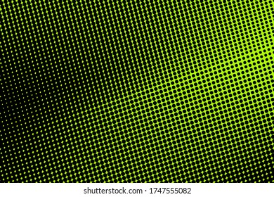 Pop art colorful comics book magazine cover. Polka dots neon green and black background. Cartoon funny retro pattern. Vector halftone illustration. 90-s style. Template design for poster, card, flyer.