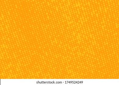 Pop art colorful comics book magazine cover. Polka dots orange and yellow background. Cartoon funny retro pattern. Vector halftone illustration. 90-s style. Template design for poster, card, flyer.