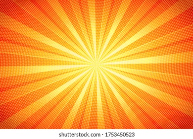 Pop art colorful comics book magazine cover. Striped orange background. Cartoon funny retro pattern strip mock up. Vector halftone illustration. Digital background.