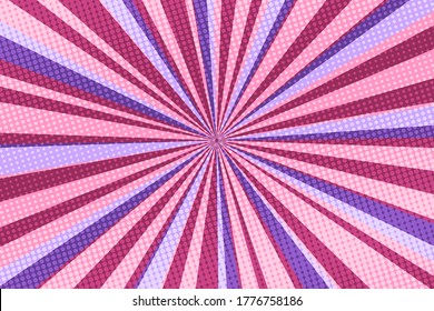 Pop art colorful comics book magazine cover. Striped rainbow background. Cartoon funny retro pattern strip mock up. Vector halftone illustration. 90-s style. Sunburst shape.