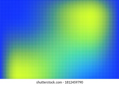 Pop art colorful comics book magazine cover. Polka dots neon green and blue background. Cartoon funny retro pattern. Vector halftone illustration. 90-s style. Template design for poster, card, flyer.