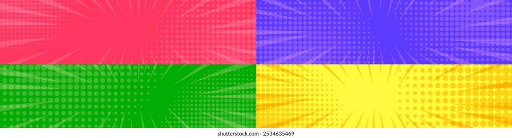Pop art colorful comix style background set