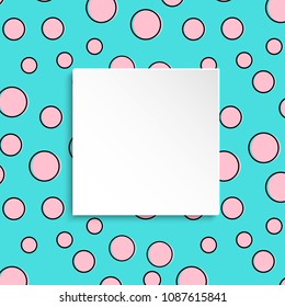 Pop Art Colorful Confetti Background. Big Colored Spots And Circles On White Background With Black Dots And Ink Lines. Banner With 3d Paper Plate In Pop Art Style. Bright Design For Flyer, Sale, Ad