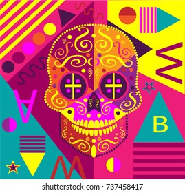 Pop art colorful skull vector illustration background