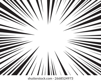 Pop art história em quadrinhos. As linhas radiais em preto e branco são usadas nos quadrinhos. Moldura de velocidade de mangá. Ilustração vetorial.