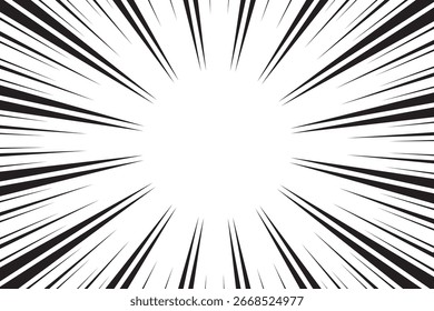 Pop art história em quadrinhos. As linhas radiais em preto e branco são usadas nos quadrinhos. Moldura de velocidade de mangá. Ilustração vetorial.