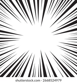 Pop Art Comic Hintergrund. Schwarz-weiße radiale Linien Hintergrund in Comic-Buch. Manga-Geschwindigkeitsrahmen. Vektorgrafik.