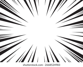 Pop art história em quadrinhos. As linhas radiais em preto e branco são usadas nos quadrinhos. Moldura de velocidade de mangá. Ilustração vetorial.