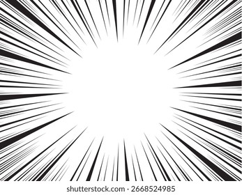 Fondo de cómic de arte Pop. Fondo de líneas radiales en blanco y negro en el cómic. Manga marco de velocidad. Ilustración vectorial.