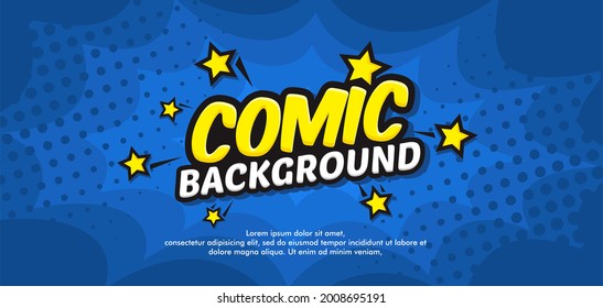 Pop art comic background. Cartoon Vector Illustration on blue