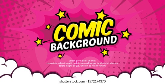 Pop art comic background with cloud. Cartoon Vector Illustration on pink