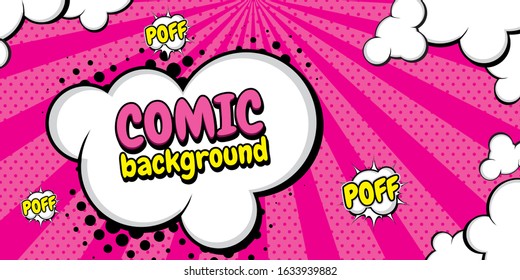 Pop Art Comic Background With Cloud. Cartoon Vector Illustration On Pink