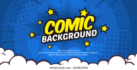Pop art comic background with cloud and star. Cartoon Vector Illustration on blue - Shutterstock ID 1643813356