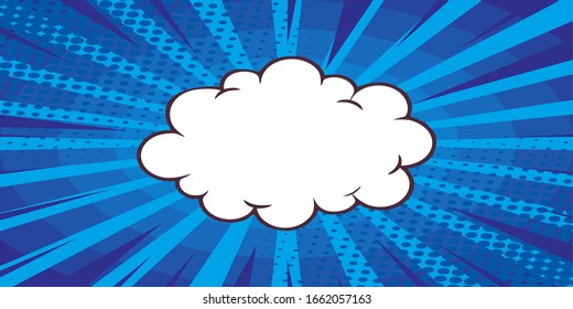 Pop Art Comic Background With Cloud. Cartoon Vector Illustration On Blue