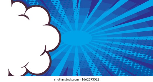 Pop art comic background with cloud and star. Cartoon Vector Illustration on blue