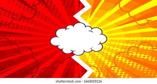 Pop art comic background with cloud. Cartoon Vector Illustration on red and yellow