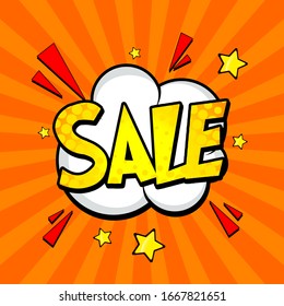Pop art comic background with cloud and star. Cartoon Vector Illustration on Orange