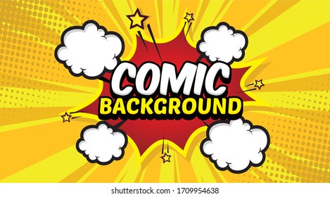 Pop art comic background with cloud and star. Cartoon Vector Illustration on yellow