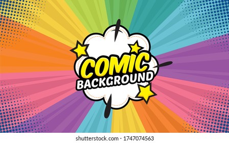 Pop art comic background with cloud and star. Cartoon Vector Illustration on colorful background