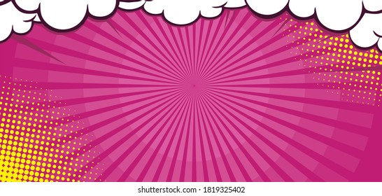 Pop art comic background with cloud . Cartoon Vector Illustration on pink