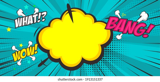 Pop art comic background with cloud and star. Cartoon Vector Illustration on blue