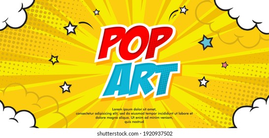 Pop art comic background with cloud and star. Cartoon Vector Illustration on yellow