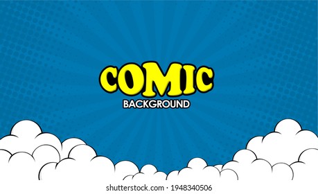 Pop art comic background with cloud and star. Cartoon Vector Illustration 