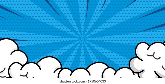 Pop art comic background with cloud and star. Cartoon Vector Illustration on blue