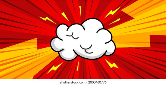 Pop Art Comic Background With Cloud And Thunder Bolt. Cartoon Vector Illustration On RED And Yellow