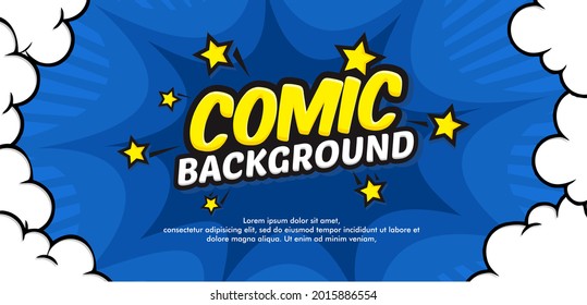 Pop art comic background with cloud and star. Cartoon Vector Illustration on blue