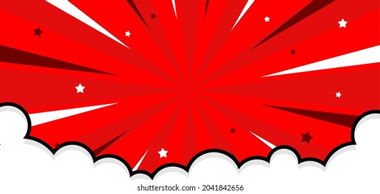 Pop art comic background with cloud and star. Cartoon Vector Illustration on RED