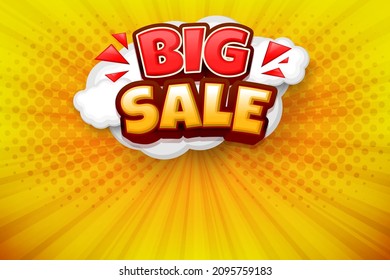 pop art comic background with cloud and big sale words on yellow