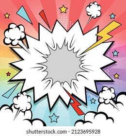 Pop art comic background with cloud and star. Cartoon Vector Illustration