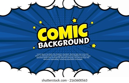 Pop art comic background with cloud and star. Cartoon Vector Illustration on blue