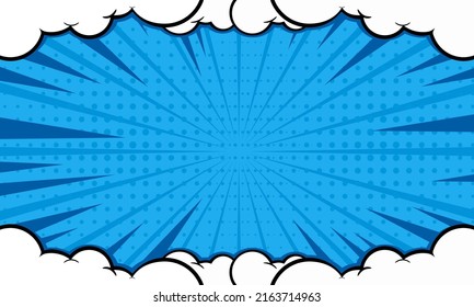 Pop art comic background with cloud. Cartoon Vector Illustration on blue