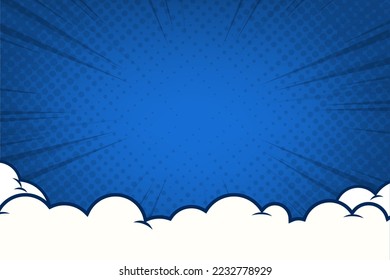 Pop art comic background with cloud. Cartoon Vector Illustration on blue