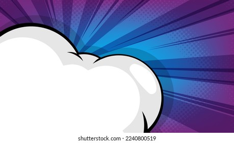 Pop Art Comic Hintergrund mit Wolke und Stern. Cartoon-Vektorgrafik auf Blau