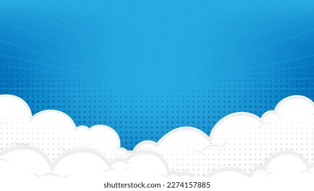 Pop art comic background with cloud. Cartoon Vector Illustration on blue