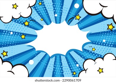 Pop art comic background with cloud and star. Cartoon Vector Illustration on blue. eps 10