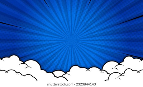 Pop art comic background with cloud and star. Cartoon Vector Illustration on blue