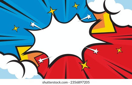 pop art comic background with cloud illustration. flat comic style background