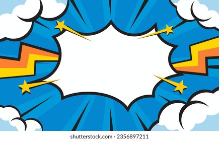 pop art comic background with cloud illustration. flat comic style background