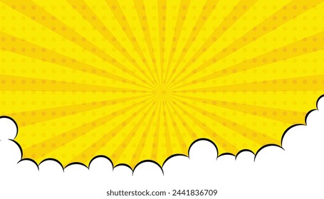 Pop art comic background with cloud. Cartoon Vector Illustration on blue. Pop art comic yellow background. Cartoon Vector Illustration