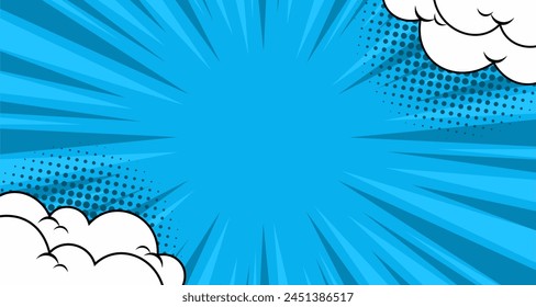 Pop art comic background with cloud. Cartoon Vector Illustration on blue