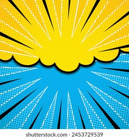 Pop art comic background with cloud. Cartoon Vector Illustration on blue