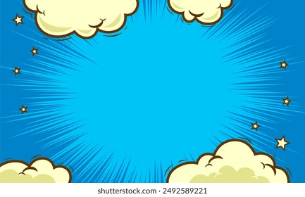 Pop art comic background with cloud. Cartoon Vector Illustration on blue