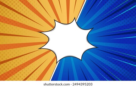 Pop art comic background with cloud and star. Cartoon Vector Illustration on blue and yellow